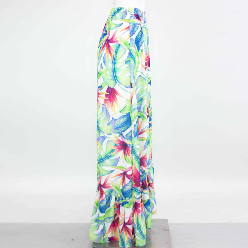 Flared Bottom Tropical Maxi Skirt