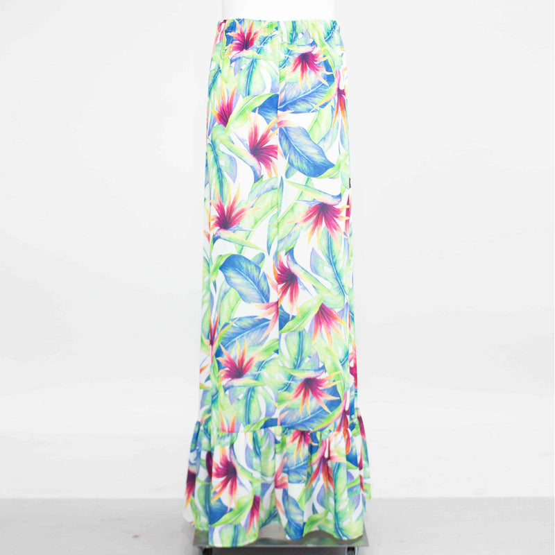 Flared Bottom Tropical Maxi Skirt